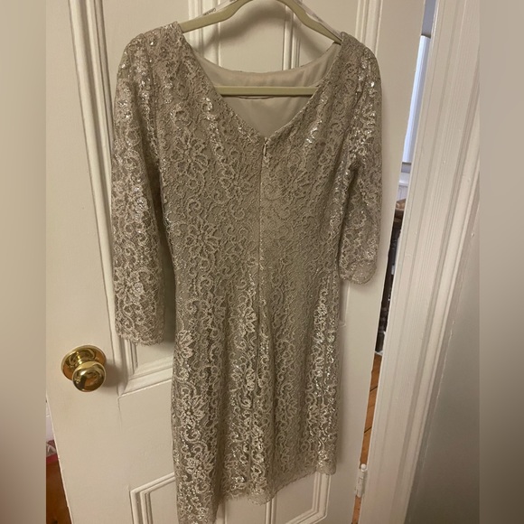 Calvin Klein Dress.  Shimmery Beige Lace.  Size 4. - Picture 2 of 4